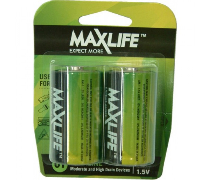 Max-Life Alkaline Batteries D 2pk Batteries